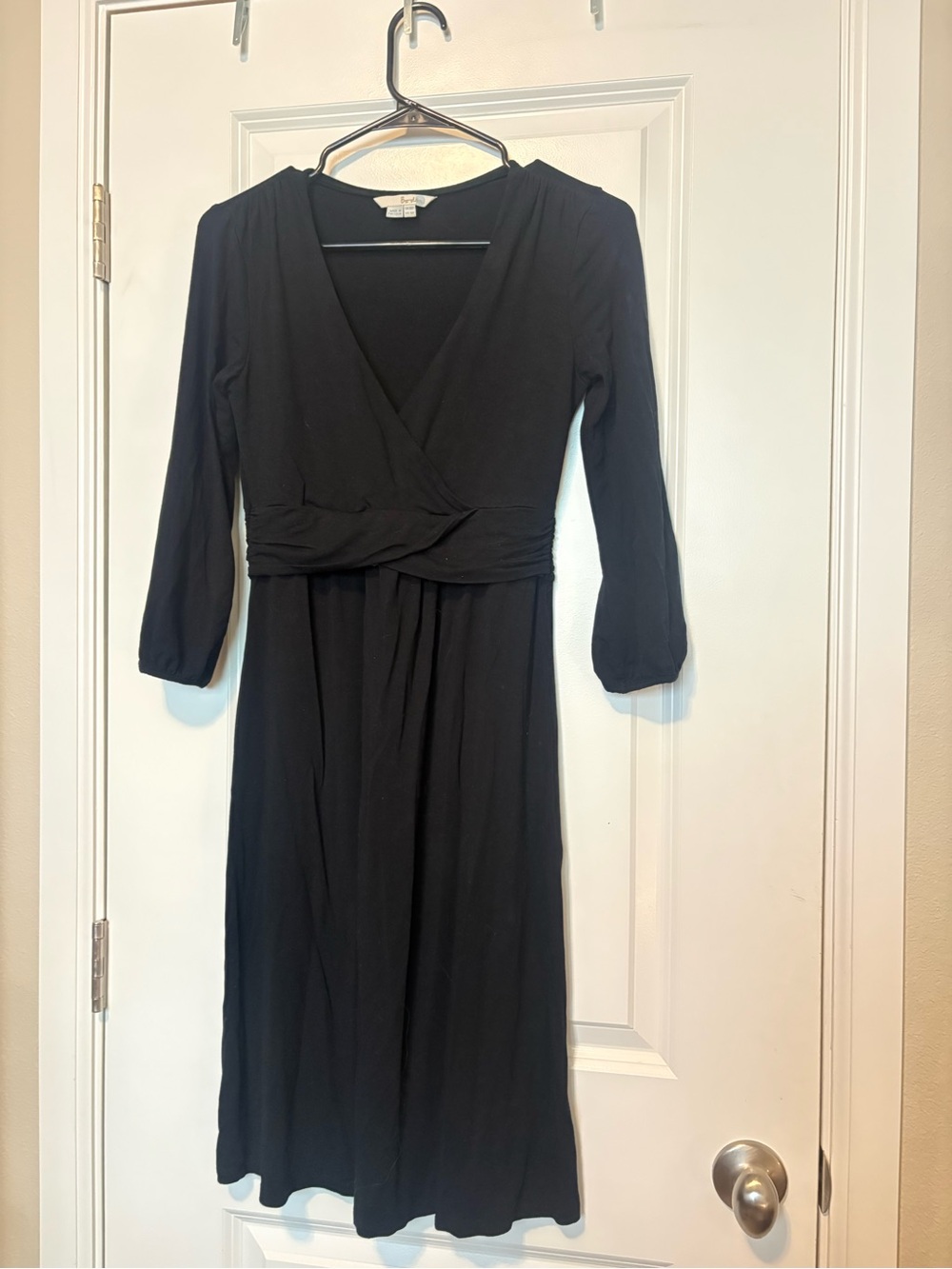 Boden Black Long-Sleeve Wrap Midi Dress